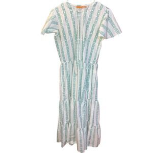 Oliphant Cottagecore Maxi Dress Women's Medium Boho Cotton Green Geometric